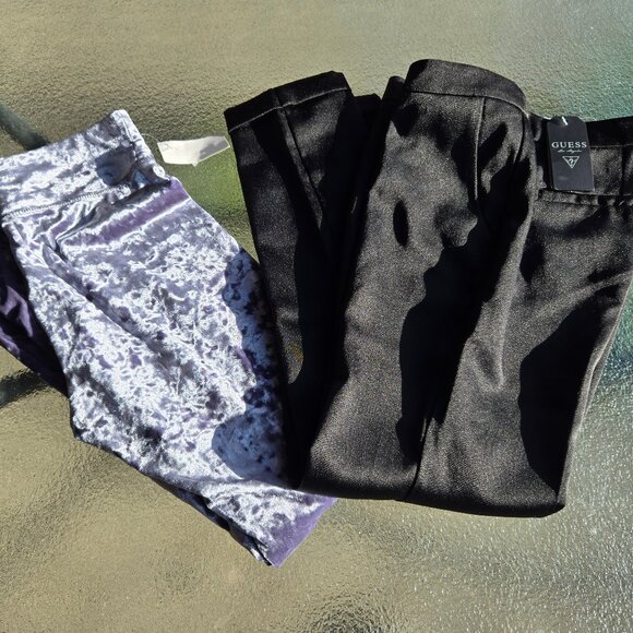 Guess Black Pants 98.00 & Crushed velvet skinny leggings both NWTS - Picture 1 of 2
